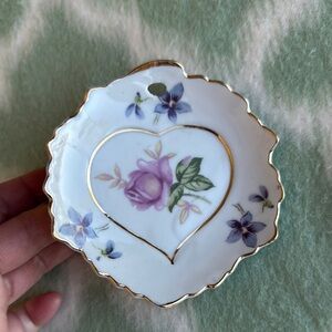 Vintage Lefton Floral Gold-Trimmed Porcelain small dish - white and blue